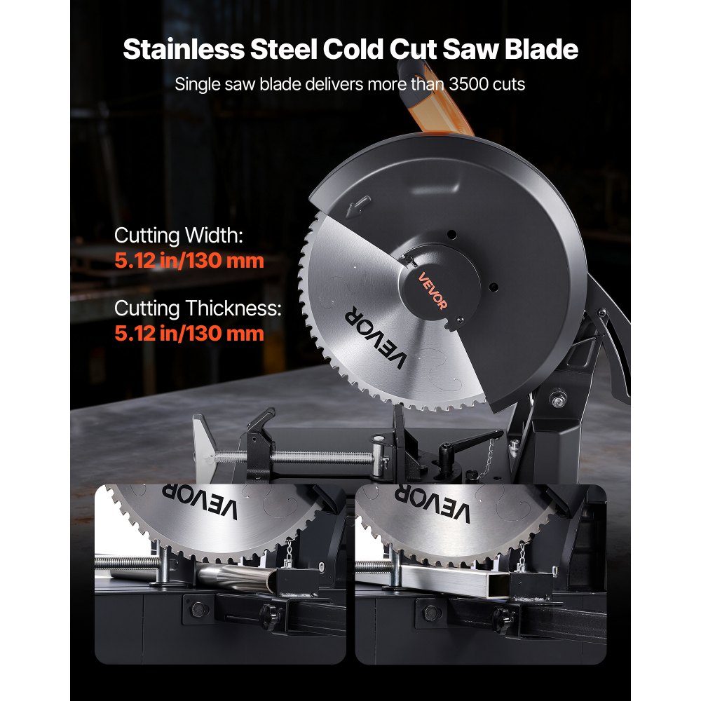 Kappsäge, Gehrungssäge mit 355 mm Kaltschnitt-Sägeblatt aus Edelstahl, bürstenlosem 3500-W-Motor und 750–1200 U/min, Metallkappsäge für quadratische und flache Metallrohre, I-förmige Stähle