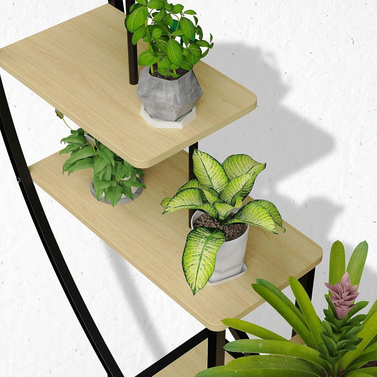 Ribelli Support pour plantes en métal demi-lune à 5 niveaux, marron
