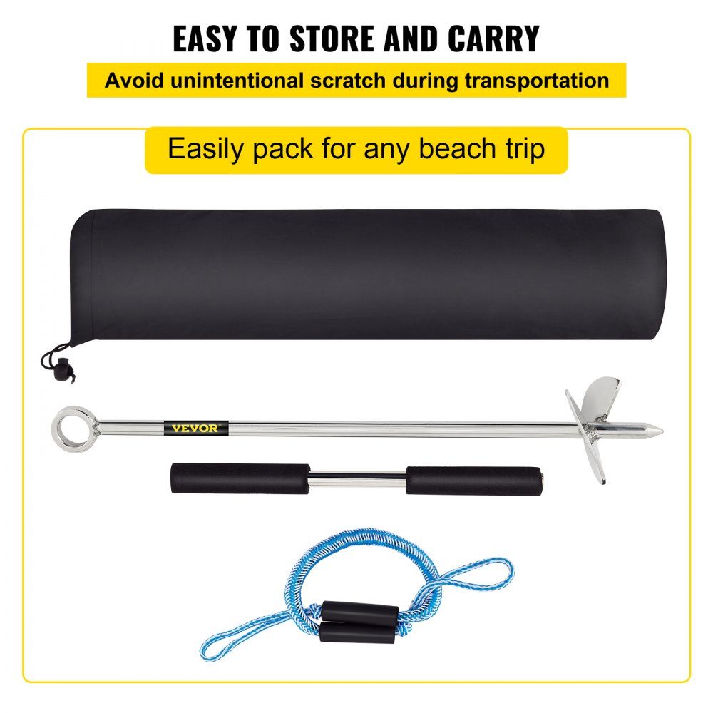 Sandanke Foret pour plage et banc de sable, ancre à vis en acier inoxydable 316 de 45 cm avec poignée amovible, ligne élastique et sac de transport, pour jet ski PWC ponton kayak