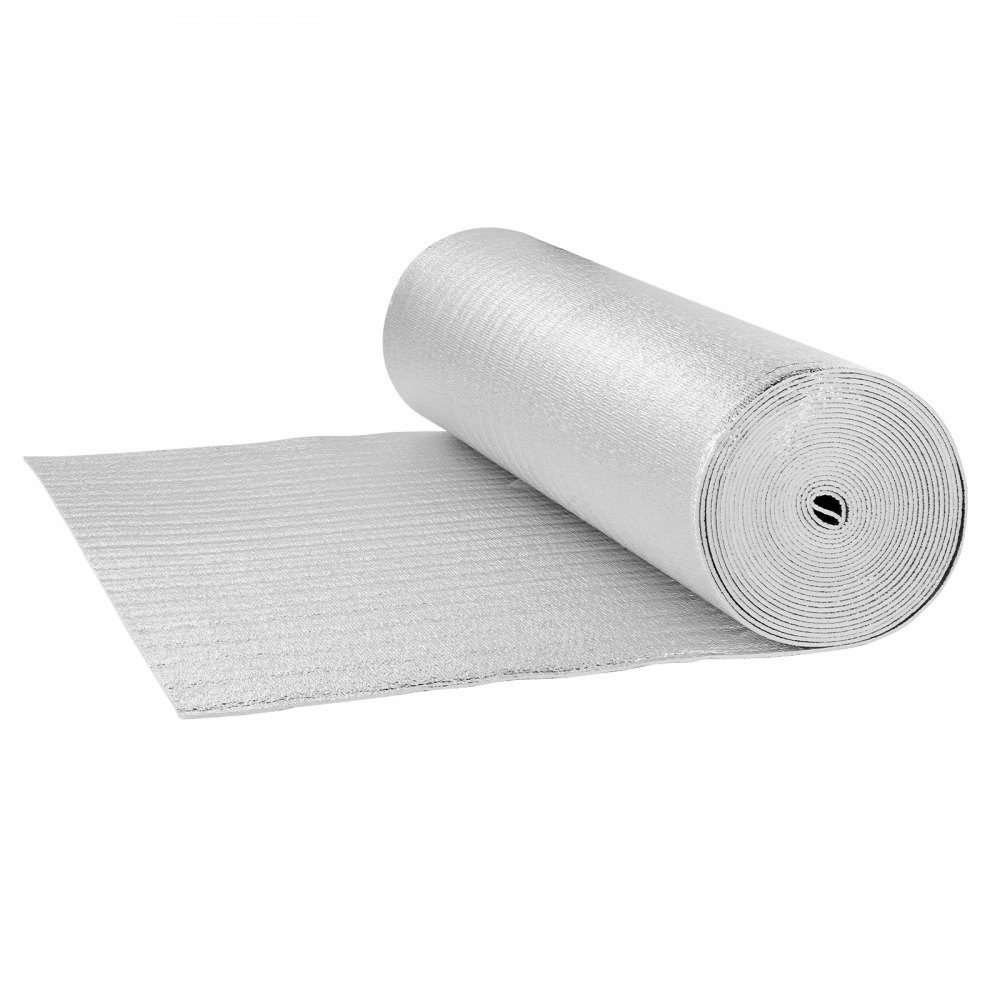 Double Reflective Insulation Roll, Radiant Barrier with Foam Core, 5.5mm, 48" x 50ft, Double Sided Heat Reflective Sign Made of Aluminum Foil and EPE Foam, Thermal Insulation Roll for Windows and RV Roofs