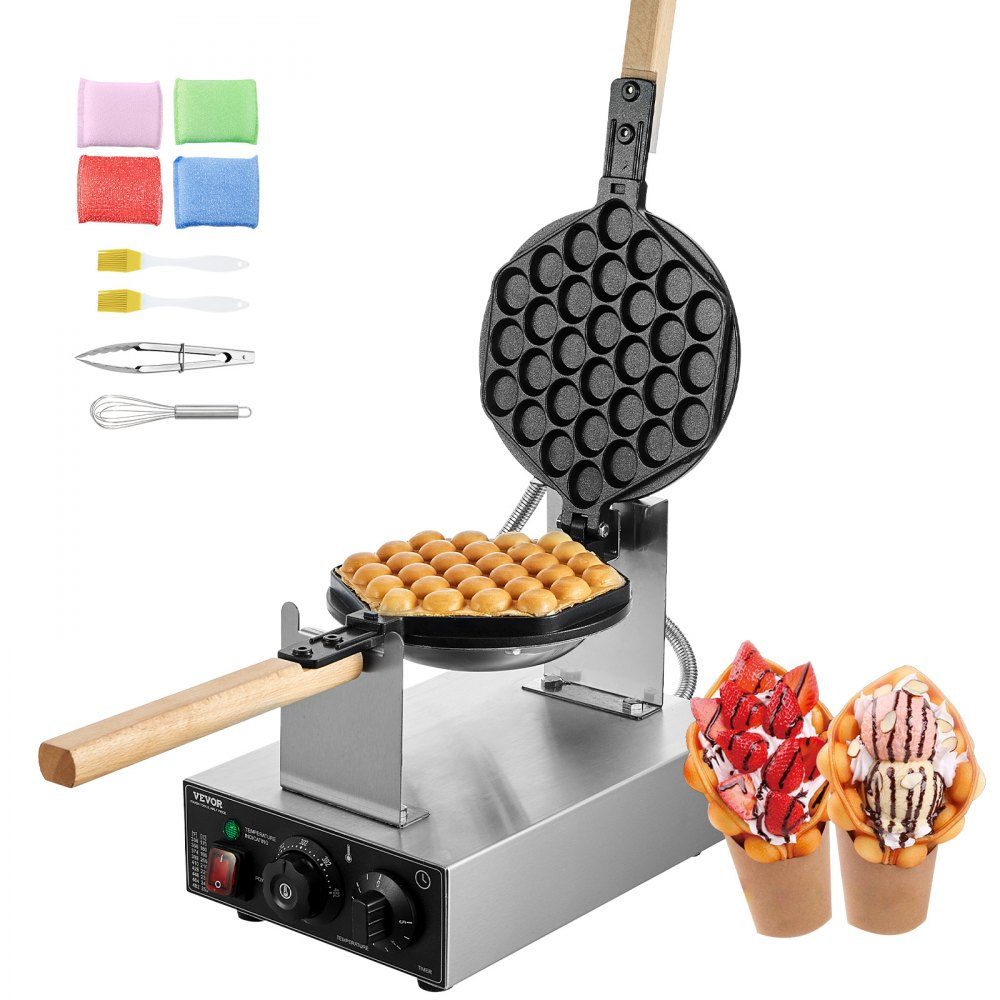 Kommerzielles Blasenwaffeleisen, Eierpfannkuchenmaschine 1400 W, Waffeleisen aus Edelstahl mit antihaftbeschichteter Backfläche, Temperatur- und Zeitkontrolle, für Restaurant-Bäckerei-Snackbar