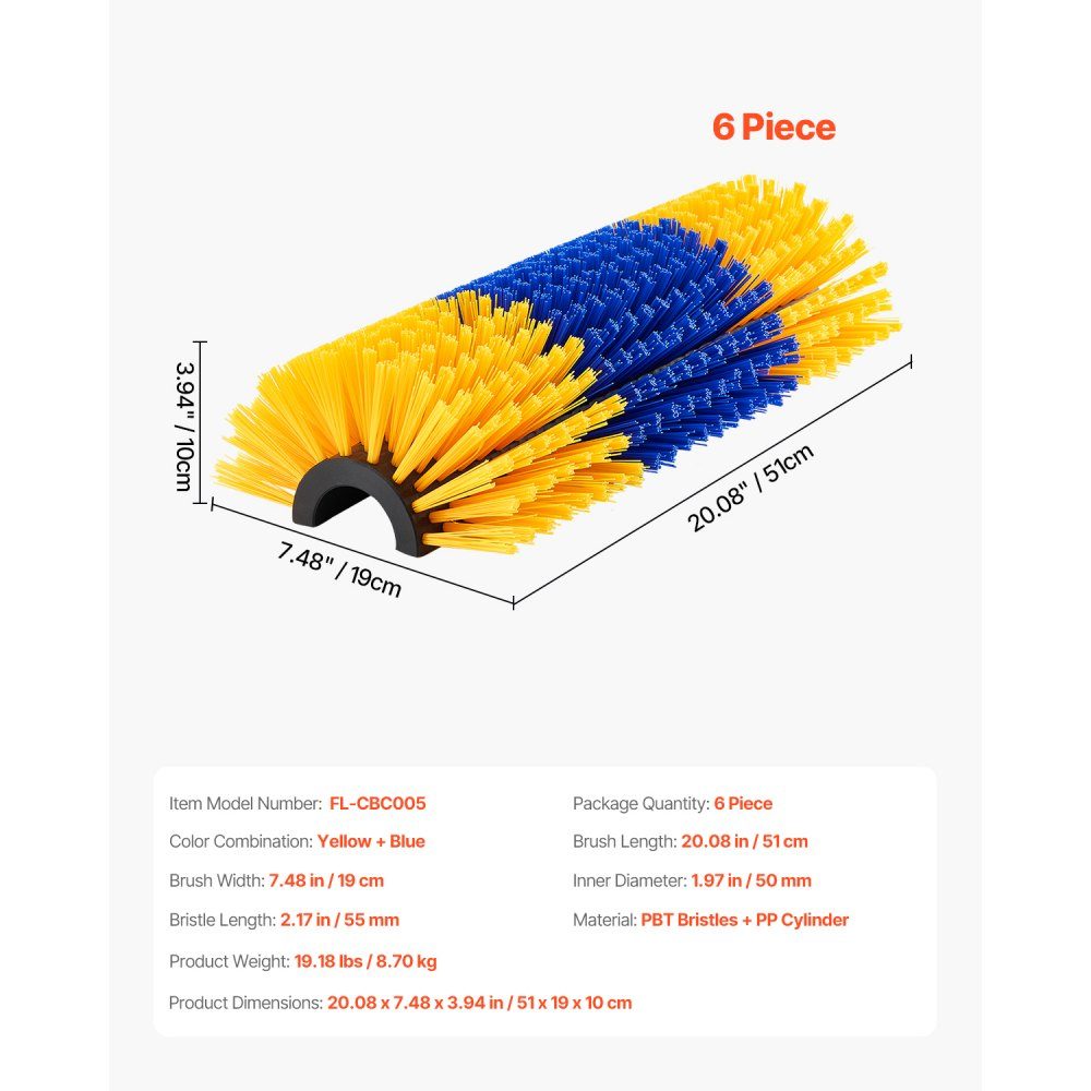 Scratching brush, set of 6 cattle brushes with 12 screws, 51 x 19 x 10 cm scrubbing brush, for relieving itching & for cleaning, grooming & scratching post brush for horses, pigs & cattle