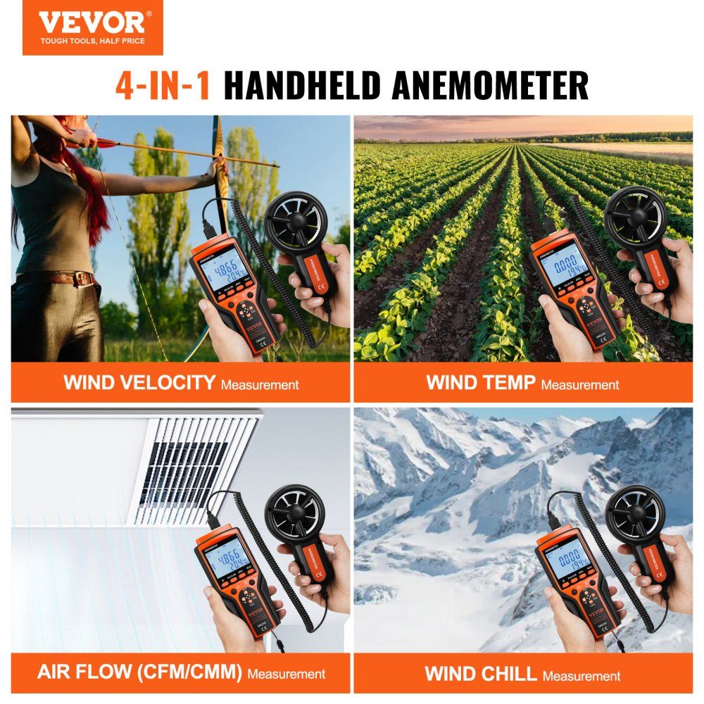 4 in 1 Anemometer 100,8 MPH Luftgeschwindigkeitsmesser 168 x 75 x 36 mm Anemometer IP44 Windmesser Windstärkemesser MAX/MIN/AVG/CU Windgeschwindigkeitsdaten Geschwindigkeitsmesser