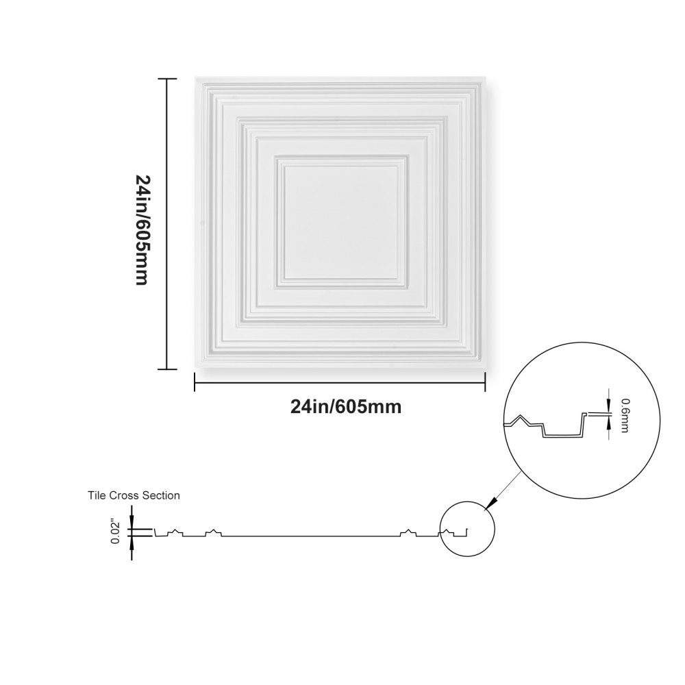 Ceiling Tiles, 12 Pack 24x24 Inch Suspended Ceiling Tiles Made of High Quality PVC Board, Easy Installation/Cutting, Stick-On Plastic Ceiling Tiles, Ceiling Panel for Home/Office Decoration, White Pen Pattern