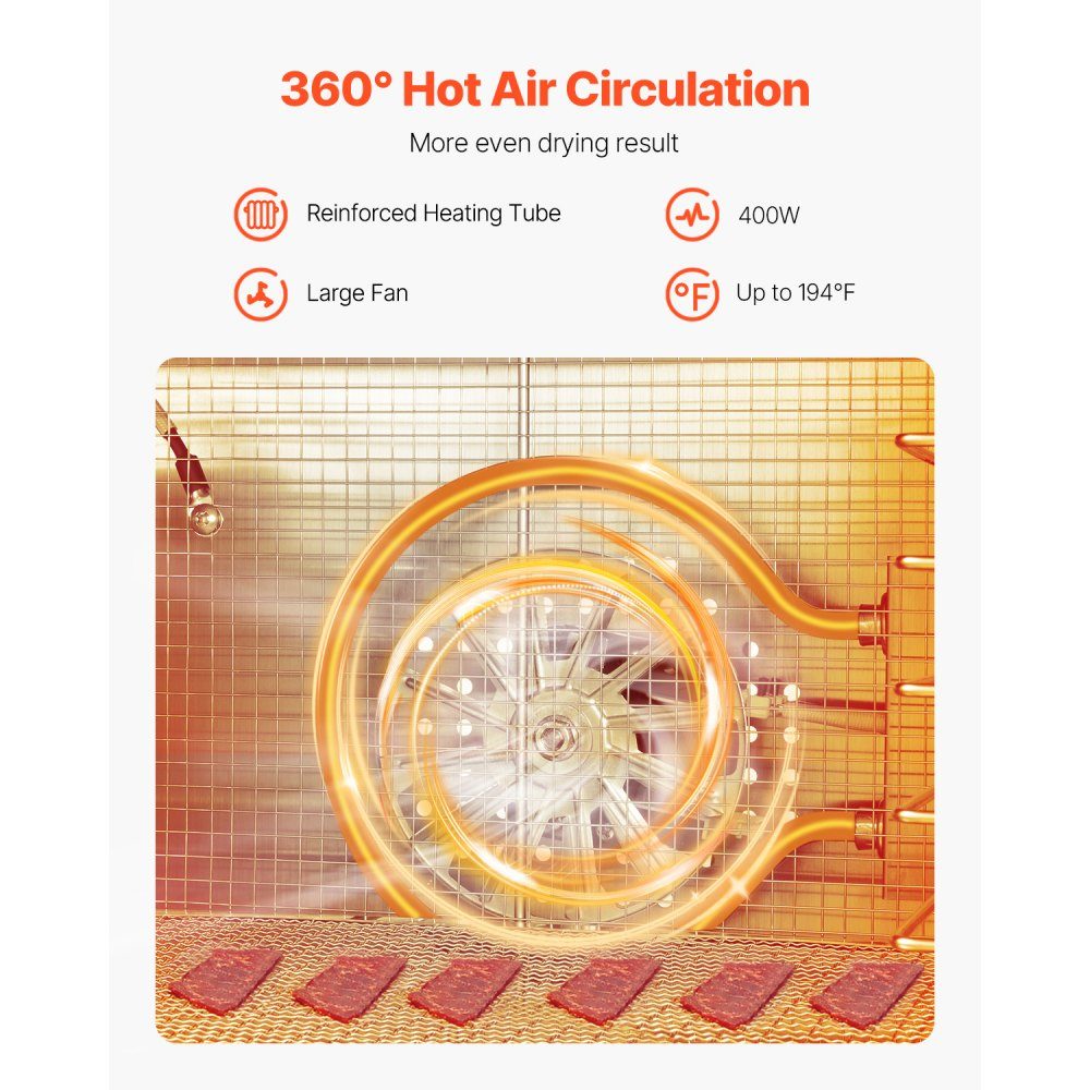 Dehydrator Dehydrator 6 roestvrijstalen kommen, 400 W elektrische voedseldroger met instelbare temperatuur, vriesdroger voor gedroogd vlees, vlees, fruit, groenten, kruiden, hondenkoekjes