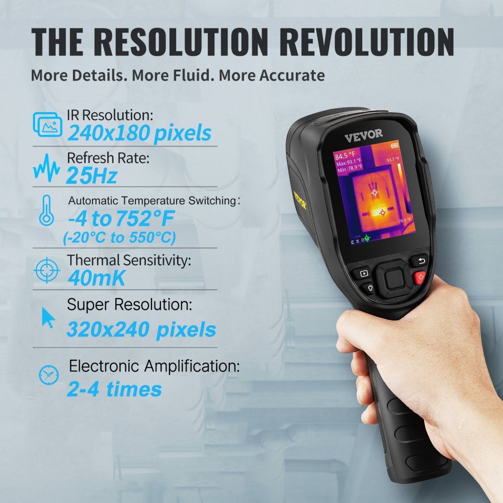 Handheld Thermal Imaging Camera 240x180 IR Resolution Infrared Camera Thermometer 40mK Thermography Camera -20-350°C Thermal Imaging Camera CE Certified Troubleshooting HVAC Systems Air Leak Identification
