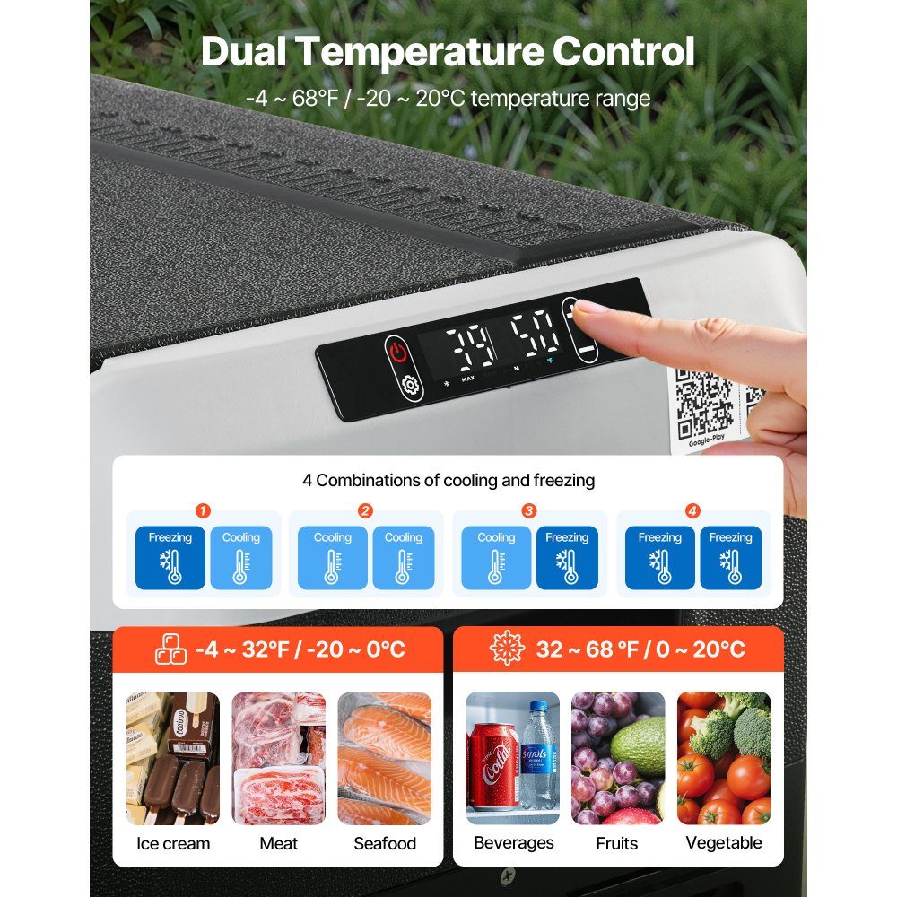 95L Electric Compressor Cooler, 12/24V DC & 100-240V AC, Portable Car Cooler Box with Wheels and Handle, Freezer up to -20°C, Mini Fridge for Car, RV, Truck, Camping and Outdoor
