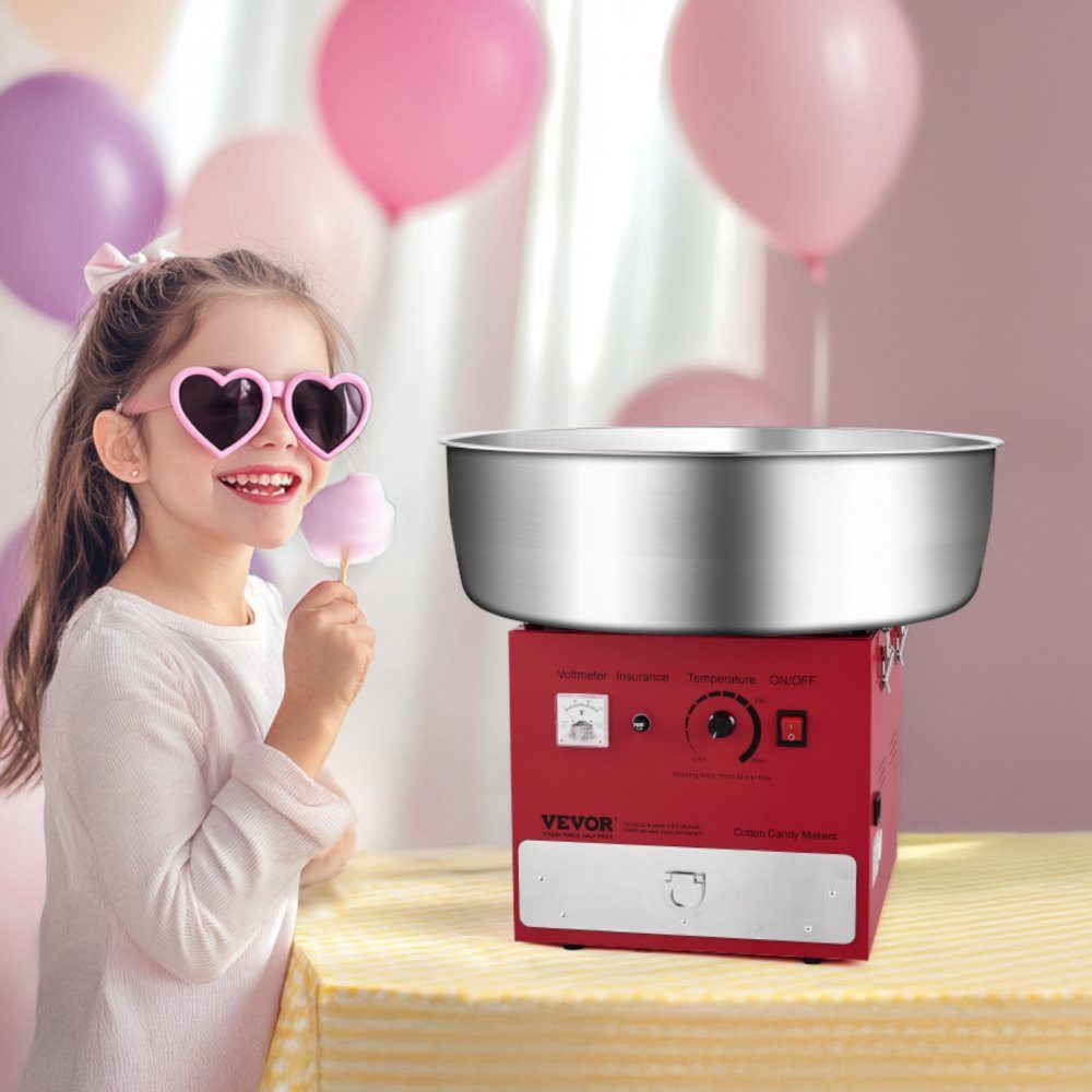 Elektrische Zuckerwattemaschine, kommerzielle Zuckerwattemaschine (1000 W), mit 52 cm Edelstahlschüssel & Zuckerschaufel & Schublade, perfekt für Kindergeburtstage, Familienfeiern, Partys, Rot