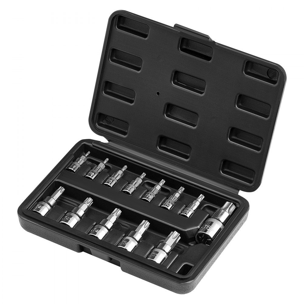 Jeu de clés à douille Torx 13 pièces. Star T8-T60 S2 en acier allié et acier cr-v, entraînements 1/4 ", 3/8" et 1/2 "avec mallette de rangement, clé à douille Torx pour la réparation automobile