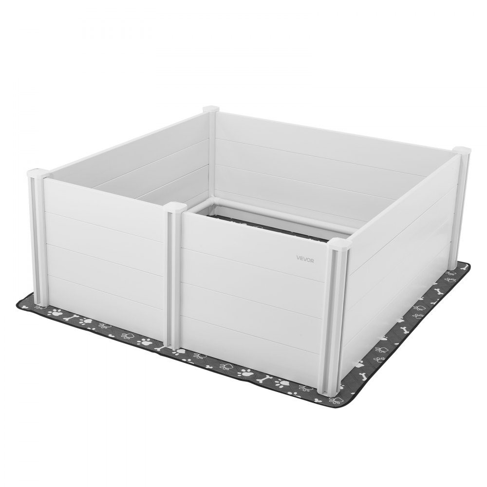 Pojemnik dla psów, 1520x1520x610 mm, kojec dla szczeniąt wykonany z tworzywa sztucznego PCV z drzwiami o regulowanej wysokości i zmywalną podkładką na siusiu, budka dla szczeniąt dla bardzo dużych psów, mlecznobiały