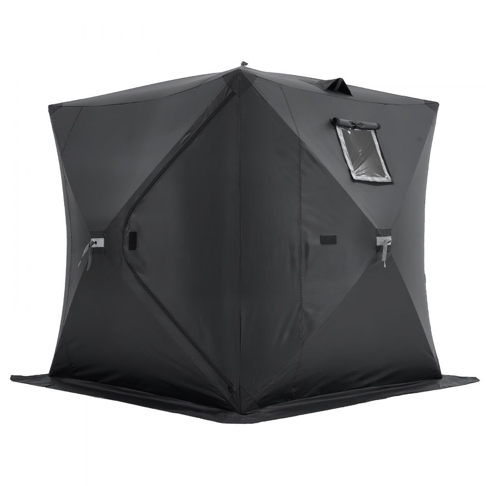 Tente de pêche sur glace portable, tente de pêche sur glace pour 3-4 personnes, tente de pêche, parapluie de pêche, cabane de glace thermique pour la pêche d'hiver, tente avec ancres, cordes, sac de transport, 2,3 x 2,3 x 2 m, noir