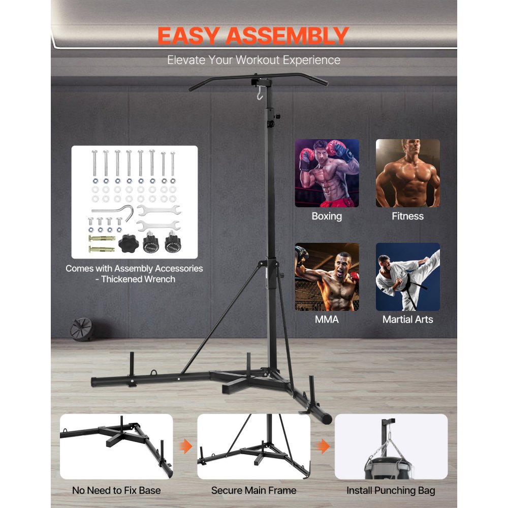 2-in-1 bokszakstandaard trainingsapparaat zandzakframe van staal, in hoogte verstelbare bokszakhouder met optrekstang (draagvermogen 65 kg), vrijstaande fitnessapparatuur voor in de sportschool zwart 2-in-1 bokszakstandaard trainingsapparaat zandzakframe van staal, in hoogte verstelbare bokszakhouder met optrekstang (draagvermogen 65 kg), vrijstaande fitnessapparatuur voor in de sportschool zwart