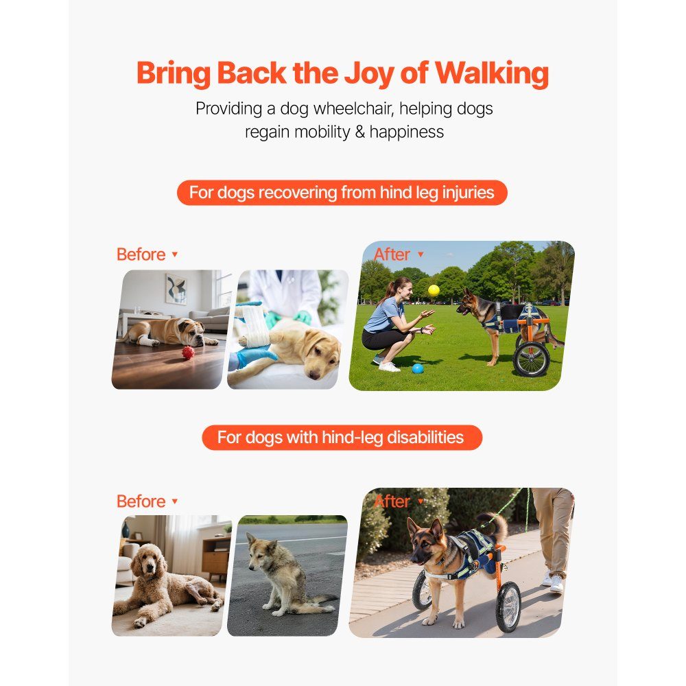 Dog Wheelchair for Hind Legs, Pet Wheelchair with 2 Wheels, Height, Width and Length Adjustable, Dog Cart with Shock Absorbing Wheels, for Injured, Disabled Hunde 50-80 Pounds