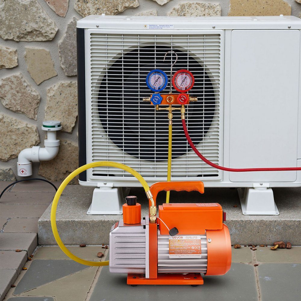 113L/min Vacuümpomp Eentraps draaischuif HVAC Luchtvacuümpomp A/C Koelmiddel Manometerset met draagtas voor R134a, R22, R410a, R1234YF Koelmiddel