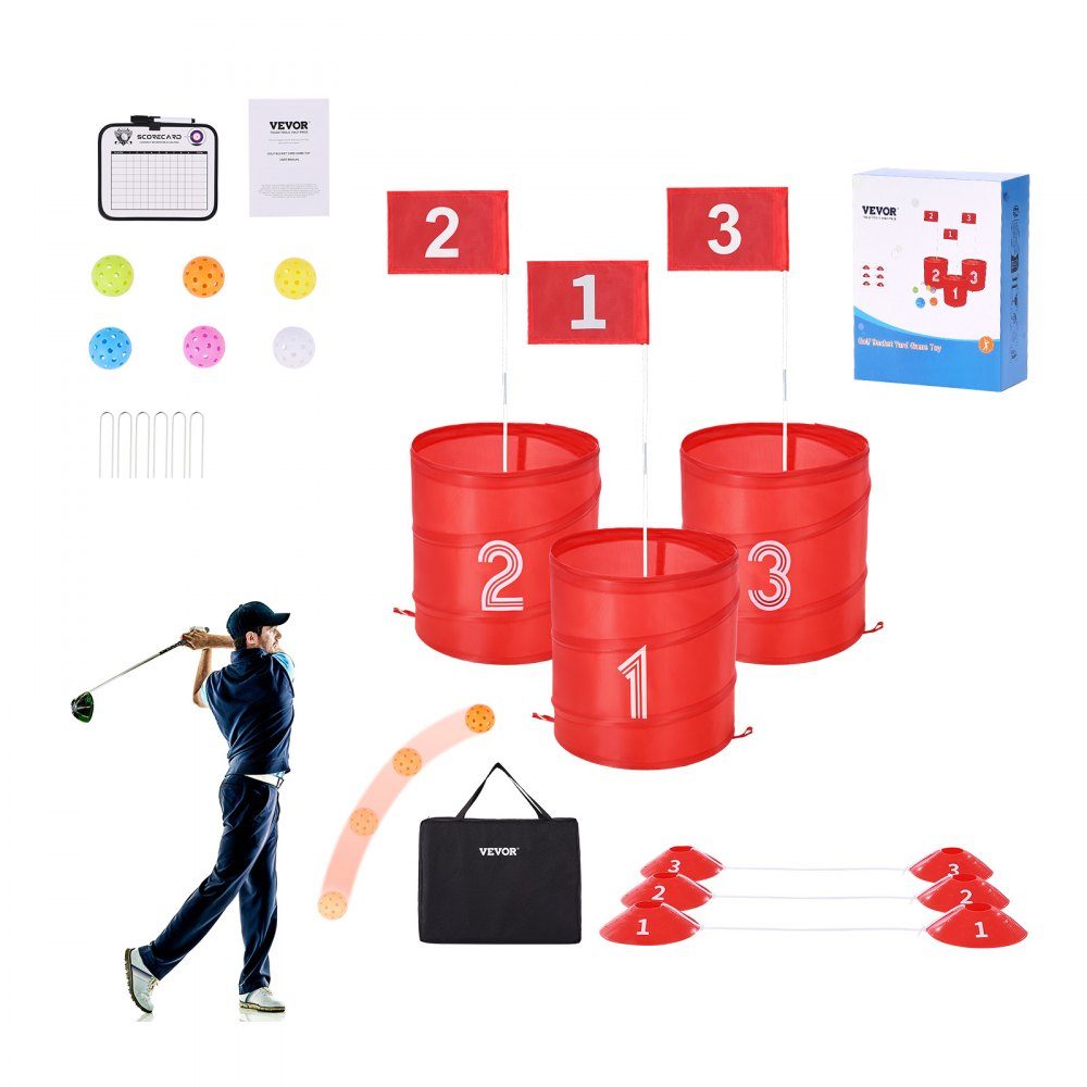 Golfspiel-Set, 3-Loch-Golfplatz, Golf-Übungsspiele im Eimer, Outdoor-Golf-Chipping-Spiel, tragbares Outdoor-Golfspiel für Rasen, Hof, Camping, Park, Strand