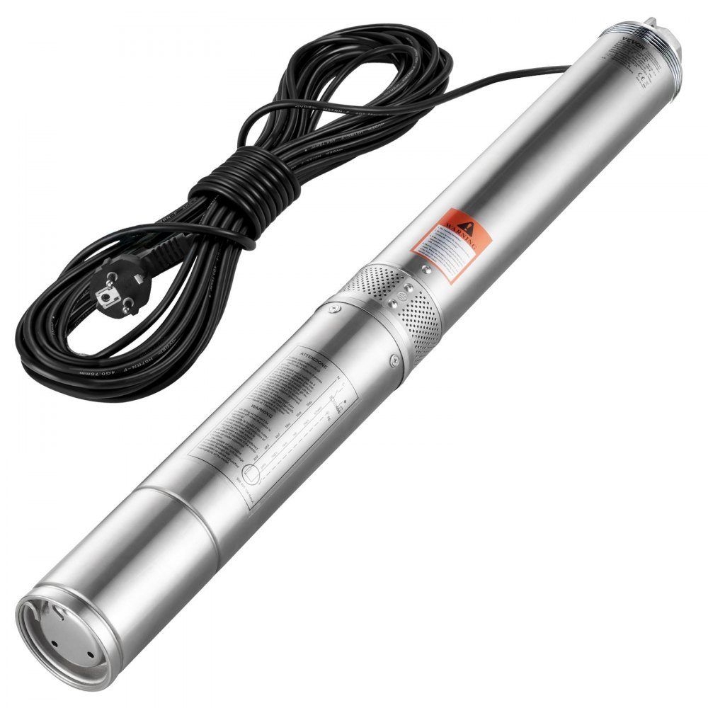Deep Well Submersible Pump, 750W, 230V, 60Hz, 7.1m³/h Max Flow, 75m Max Head, with 9.1m Power Cable, Stainless Steel Water Pump for Industrial, Irrigation and Home Use, Water Rating IP68