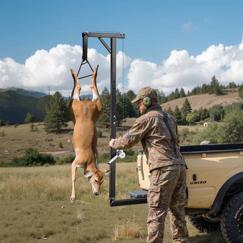 Wildaufzug mit Winde und Gambrel, 300 lb Tragfähigkeit, LKW-Wildaufzug mit 2-Zoll-Empfänger, 360-Grad-Schwenkwelle und einstellbarer Höhe, zum Häuten und Reinigen von Wild bei der Jagd Wildaufzug mit Winde und Gambrel, 300 lb Tragfähigkeit, LKW-Wildaufzug mit 2-Zoll-Empfänger, 360-Grad-Schwenkwelle und einstellbarer Höhe, zum Häuten und Reinigen von Wild bei der Jagd