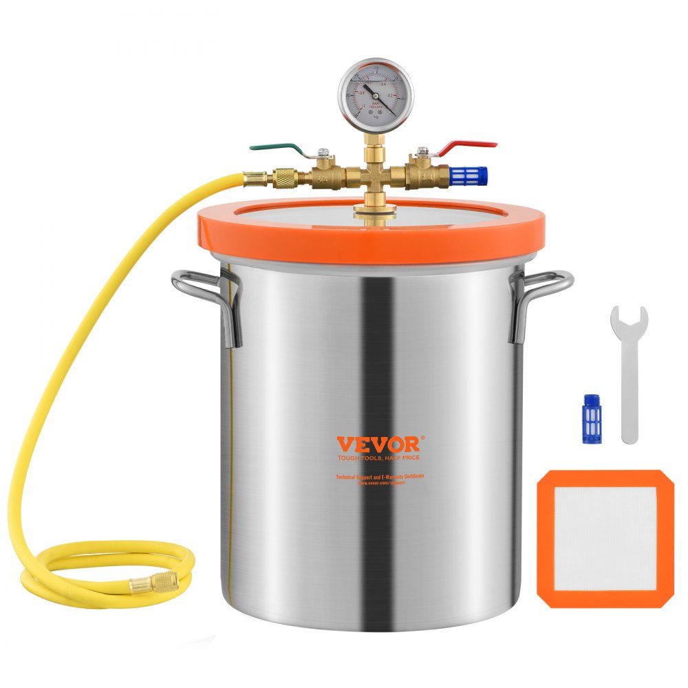 Komora próżniowa 11,4 l Komora odgazowania próżniowego wykonana ze stali nierdzewnej (średnica 23 cm, wysokość 27 cm) Komora próżniowa z pompą próżniową Idealna do stabilizacji drewna oraz odgazowania silikonu, żywicy, poliuretanu