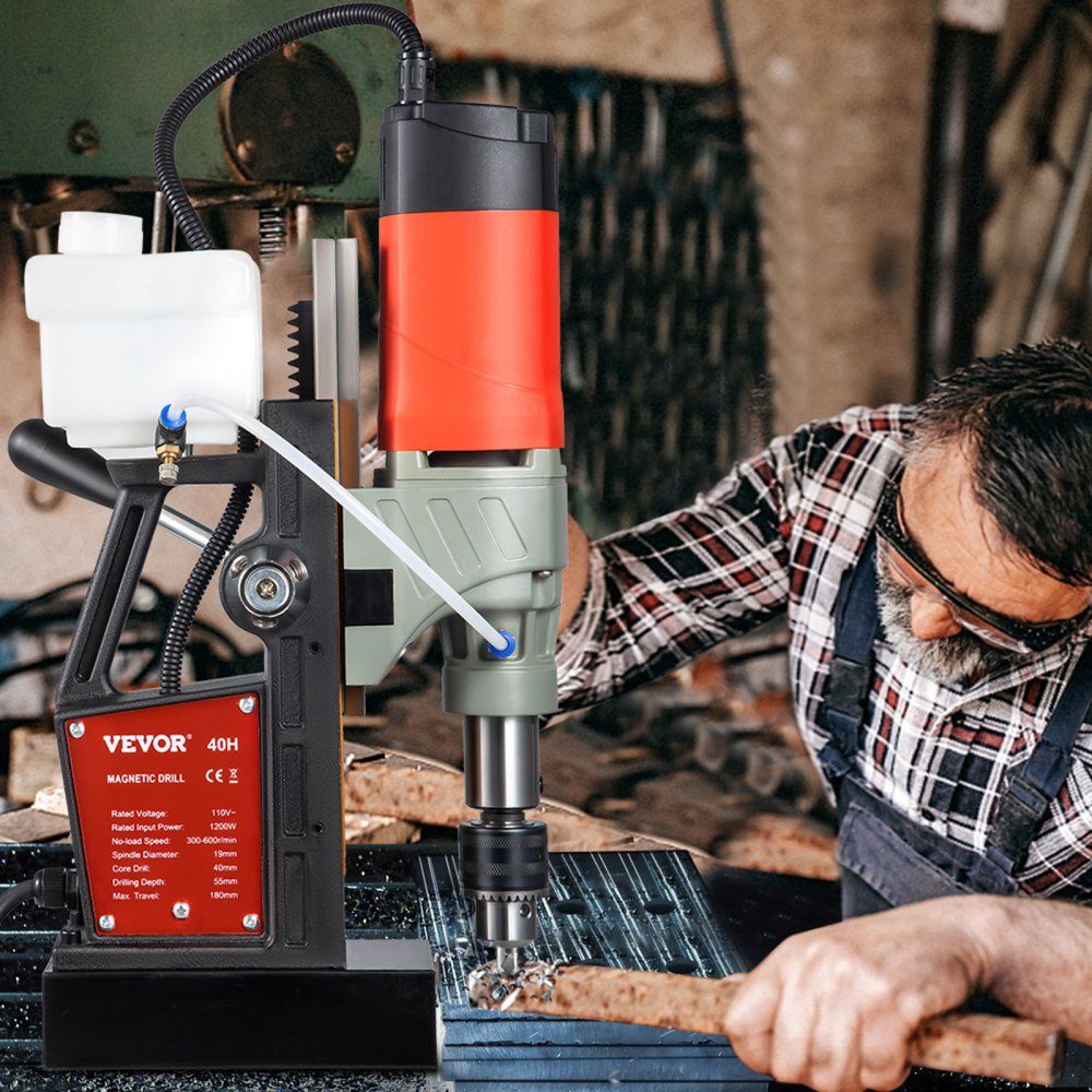 1200 W Magnetbohrmaschine, Magnetbohrmaschine, 13000 N, elektrische Kernbohrmaschine, Industriebohrmaschine, 580 U/min, variable Geschwindigkeit, für alle Oberflächen und Heimwerkerarbeiten