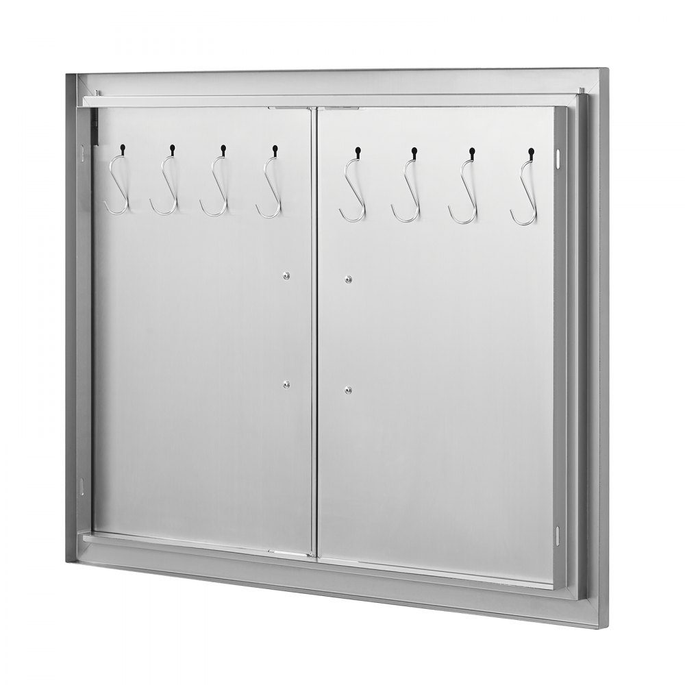 Porte d'accès au gril 787x609mm Double porte de cuisine extérieure encastrée en acier inoxydable Porte verticale à double paroi avec poignées et crochets pour Grill Island Grill Station Armoire extérieure