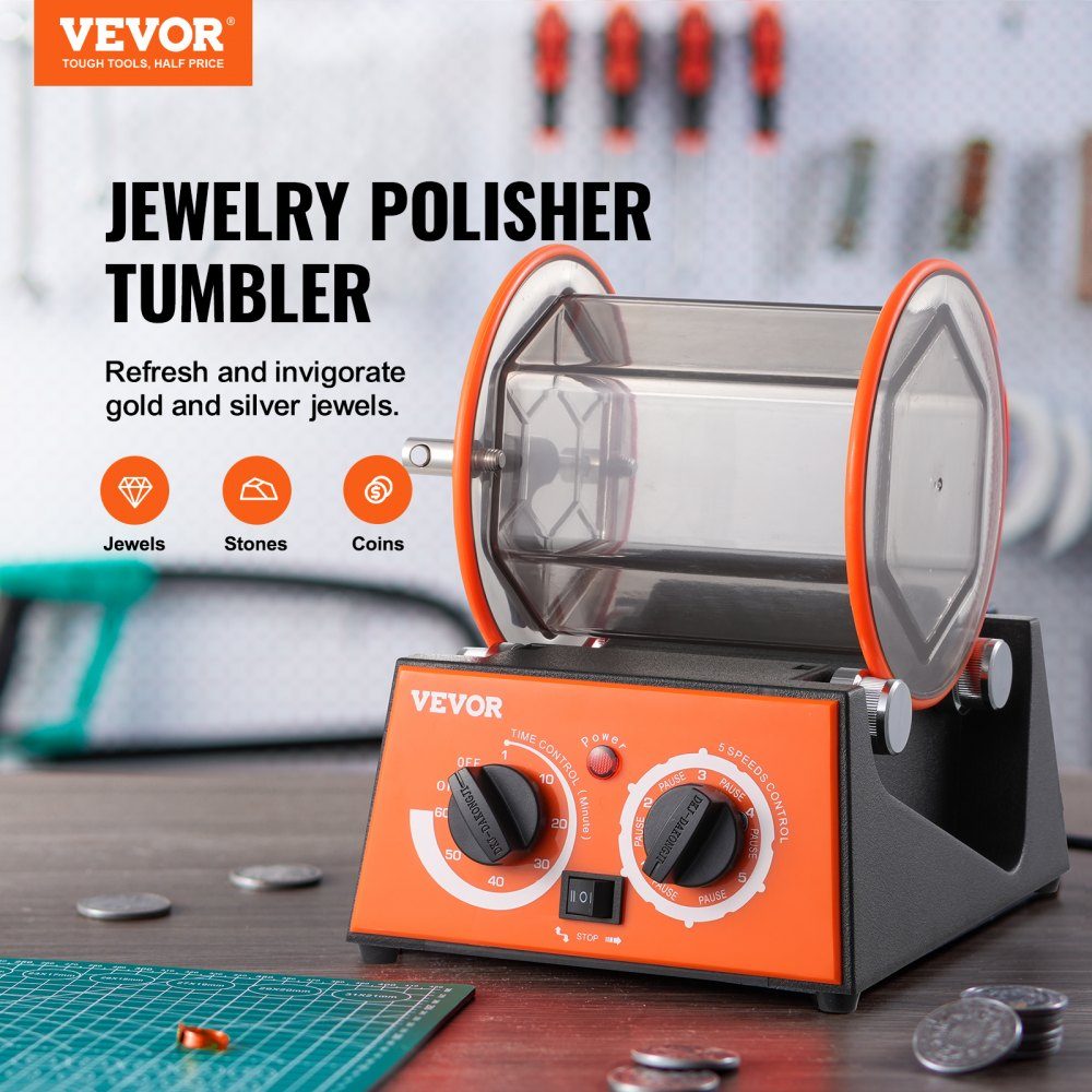 Polishing Drum, Jewelry Polishing Machine 3kg Rotary Cup Surface Polisher 60W Jewelry Polishing Rotary Cup Adjustable Time and Speed ​​Polisher Ball Mill for Gold Silver etc