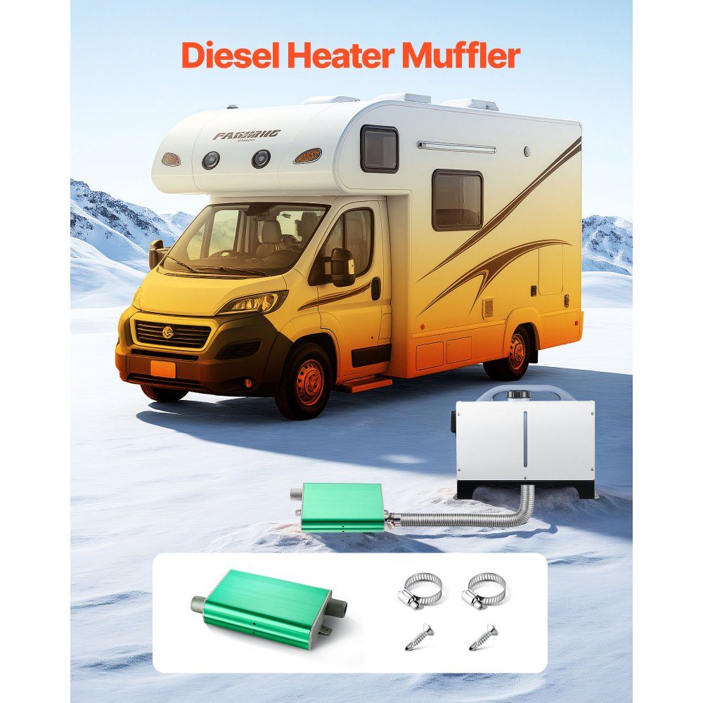 Diesel Heater Silencer Exhaust Silencer Set with 2 Clamps and Screws Aluminum Alloy Auxiliary Heater Noise Reducer for 2KW/5KW/8KW Auxiliary Heater