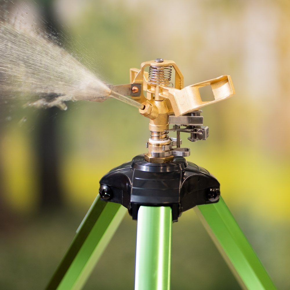 Sprinkler-Teleskopstativ, 2er-Set mit Messingkopf und G3/4-Zoll-Anschluss, 360-Grad-Hochleistungs-Rasensprinkler für große Flächen, verstellbare Höhe 430 mm, 686 mm, 940 mm für den Hof