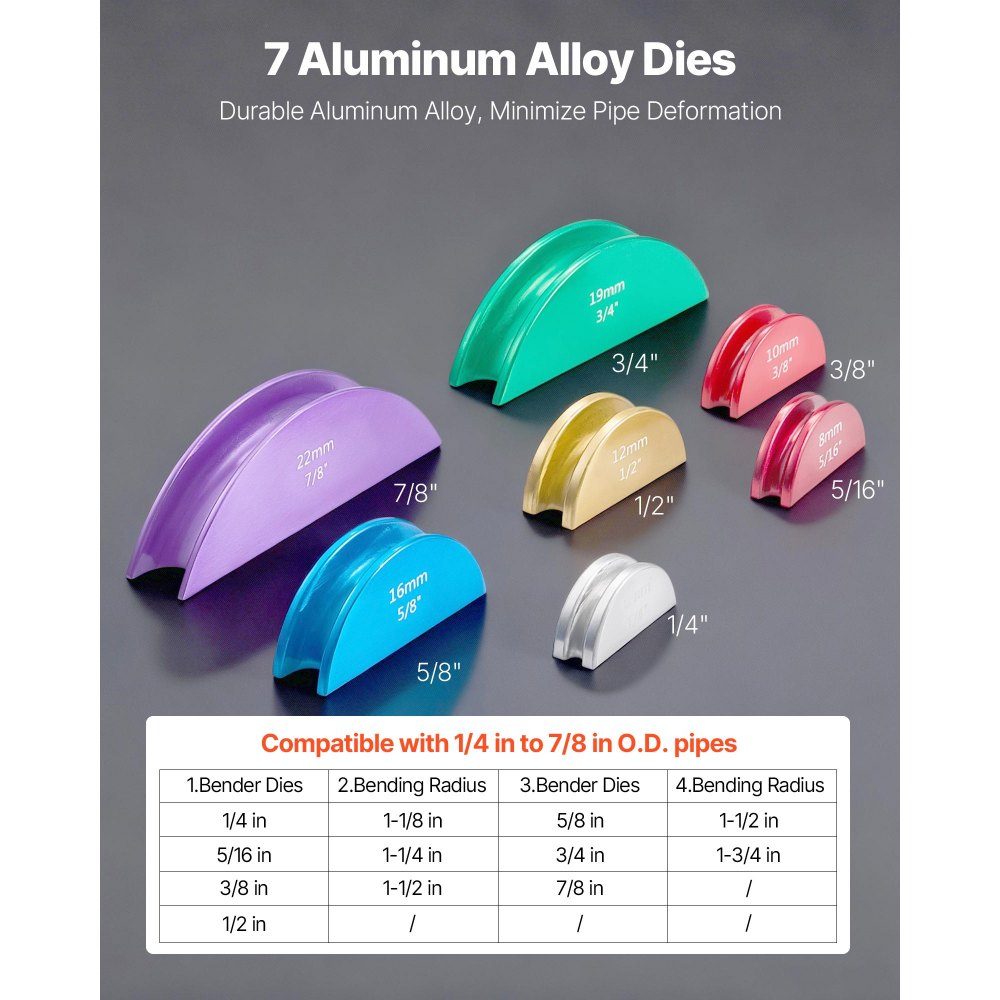 Pipe Bender 6-22mm Pipe Bender 90° Forward/Reverse Hand Bending Tool Bending Machine with 7 Color Aluminum Alloy Jaws for Copper Pipes in Air Conditioning and Refrigeration