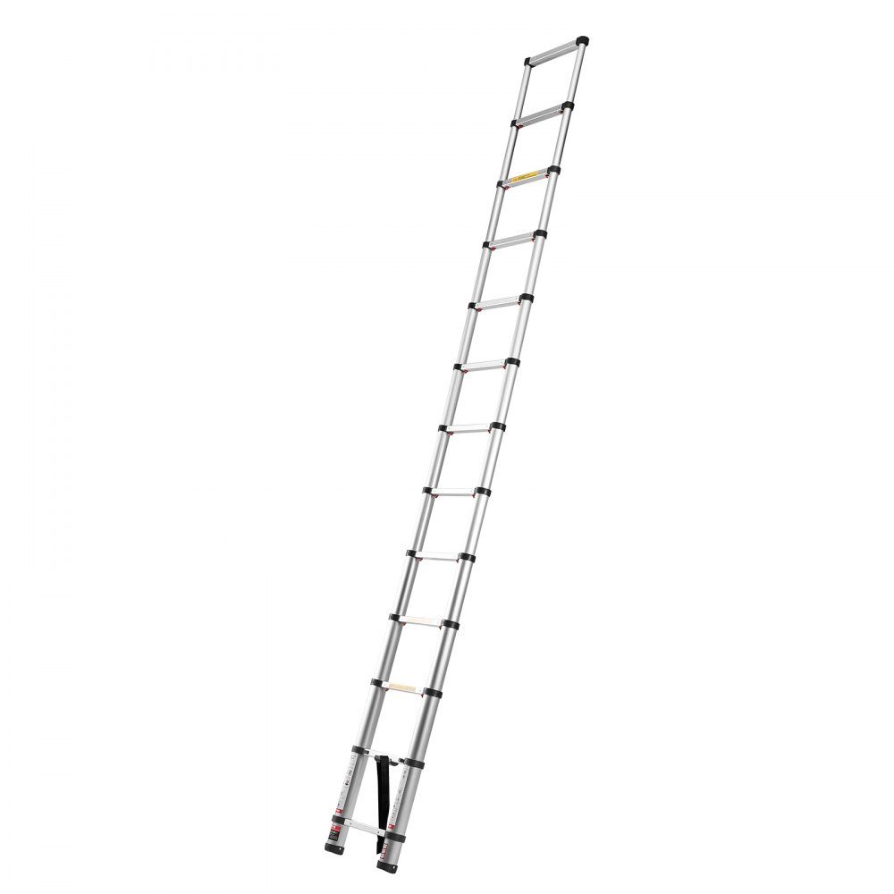 Teleskopleiter 3740 mm, Alu-Klappleiter mit Einhand-Einzug, Mehrzweckleiter, belastbar bis 150 kg, Trittleiter, Haushaltsleiter, Außenleiter, für Haus, Garten & Dachboden