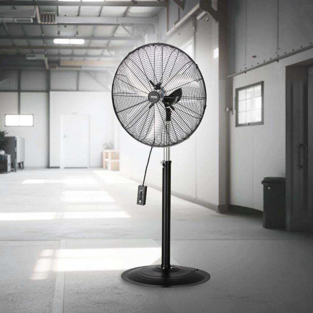 Industrial Pedestal Fan 670mm 85 Degree Oscillation Fan Height Adjustable Fan with 3 Adjustable Speeds Wind Machine for Factory Workshop Warehouse Black