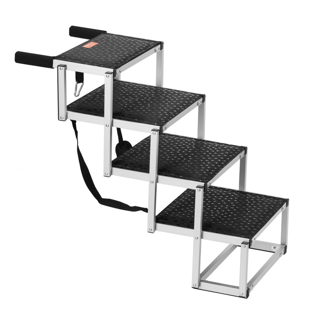 Escalier pour chien pour voiture, large escalier de voiture pour chien à 4 marches, rampe de voiture pliable pour chien avec surface antidérapante, escalier portable en aluminium léger pour voiture, SUV et camion, supporte jusqu'à 68 kg