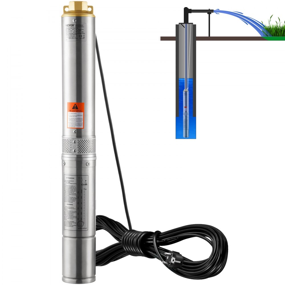 Pompa głębinowa do studni głębinowych, 370 W, 230 V, 50 Hz, maksymalny przepływ 5,3 m3/h, maks. wysokość podnoszenia 50 m, z kablem zasilającym o długości 9,1 m, pompy wodne ze stali nierdzewnej do nawadniania przemysłowego i użytku domowego, klasa wodood Pompa głębinowa do studni głębinowych, 370 W, 230 V, 50 Hz, maksymalny przepływ 5,3 m3/h, maks. wysokość podnoszenia 50 m, z kablem zasilającym o długości 9,1 m, pompy wodne ze stali nierdzewnej do nawadniania przemysłowego i użytku domowego, klasa wodood