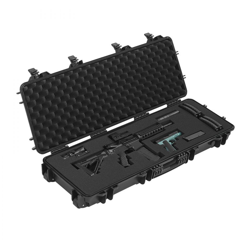 Waffenkoffer mit Hartschale für Langwaffen, abschließbarer Waffenkoffer mit vorgeschnittenem Schaumstoff, Langwaffenkoffer, Waffenaufbewahrung, rollbar, IP67 wasserdicht, 108,9 x 39,2 x 15,5 cm, schwarz