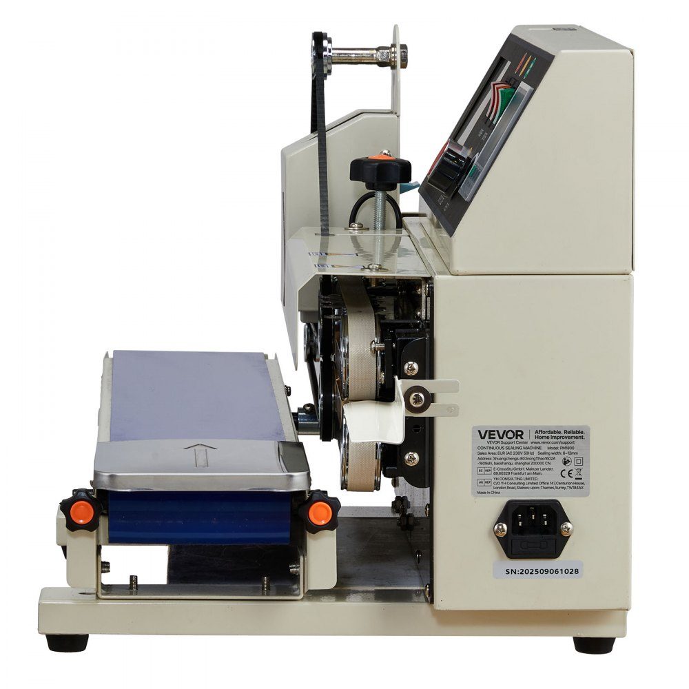 Continuous sealing machine, 6-12mm sealing width, horizontal, with ink printing, sealing machine, temperature and speed adjustable, for 0.03-0.8mm plastic bags
