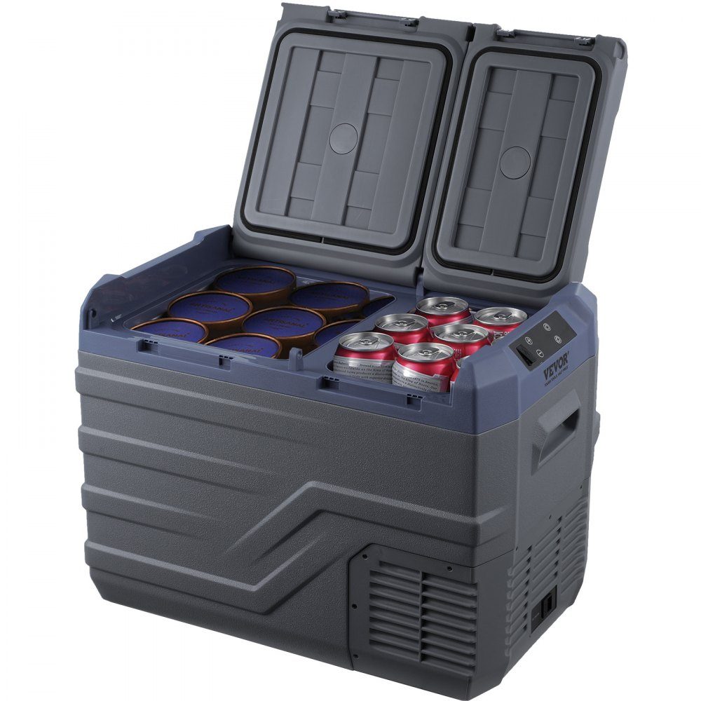 Car Fridge, 32L Portable Dual Zone Freezer, 12V Car Fridge, Adjustable Range from -4℉ to 68℉, 12/24V DC and 100-240V AC Compressor Cooler for Camping, RV