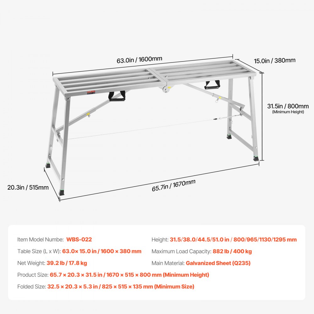 Arbeitsplattform, 800–1295 mm, klappbare Trittleiter aus legiertem Stahl, tragbare Arbeitsplattform, Tragfähigkeit 400 kg, Trittleiter für Trockenbau, Malerei, Reinigung, Waschen Arbeitsplattform, 800–1295 mm, klappbare Trittleiter aus legiertem Stahl, tragbare Arbeitsplattform, Tragfähigkeit 400 kg, Trittleiter für Trockenbau, Malerei, Reinigung, Waschen