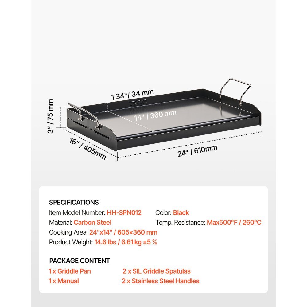 Grill Plate Grill Pan Carbon Steel Universal Rectangular Plate (605x360mm) with Flat Top Gas Grill Grill Plate for BBQ Grill Teppanyaki Portable Family Cookware with Handle