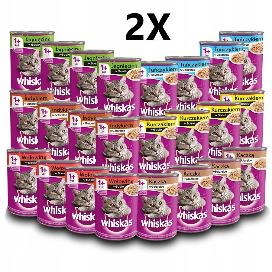 48x Mix Whiskas 1+ nourriture pour chat en boîtes de gelée, 400 g chacune