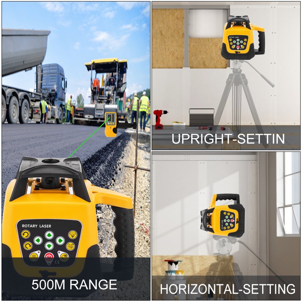Professioneller Rotationslaser, grünes Licht, max. Arbeitsbereich 500 m, 360 Rotationslaser wasser- und staubdicht Außeneinsatz Arbeitszeit 20 Stunden im Handwerkerkoffer 2 kg Fernbedienung mit Zubehör Professioneller Rotationslaser, grünes Licht, max. Arbeitsbereich 500 m, 360 Rotationslaser wasser- und staubdicht Außeneinsatz Arbeitszeit 20 Stunden im Handwerkerkoffer 2 kg Fernbedienung mit Zubehör