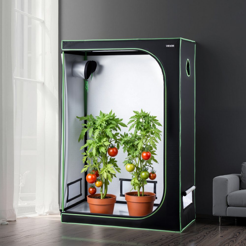 Growzelt, 120 x 60 x 180 cm, Growbox 600D hochreflektierendes Mylar, Zimmerpflanzenzelt mit Beobachtungsfenster, Bodenwanne und Reißverschluss, Gewächshaus-Growzelte für Obst, Blumen und Gemüse