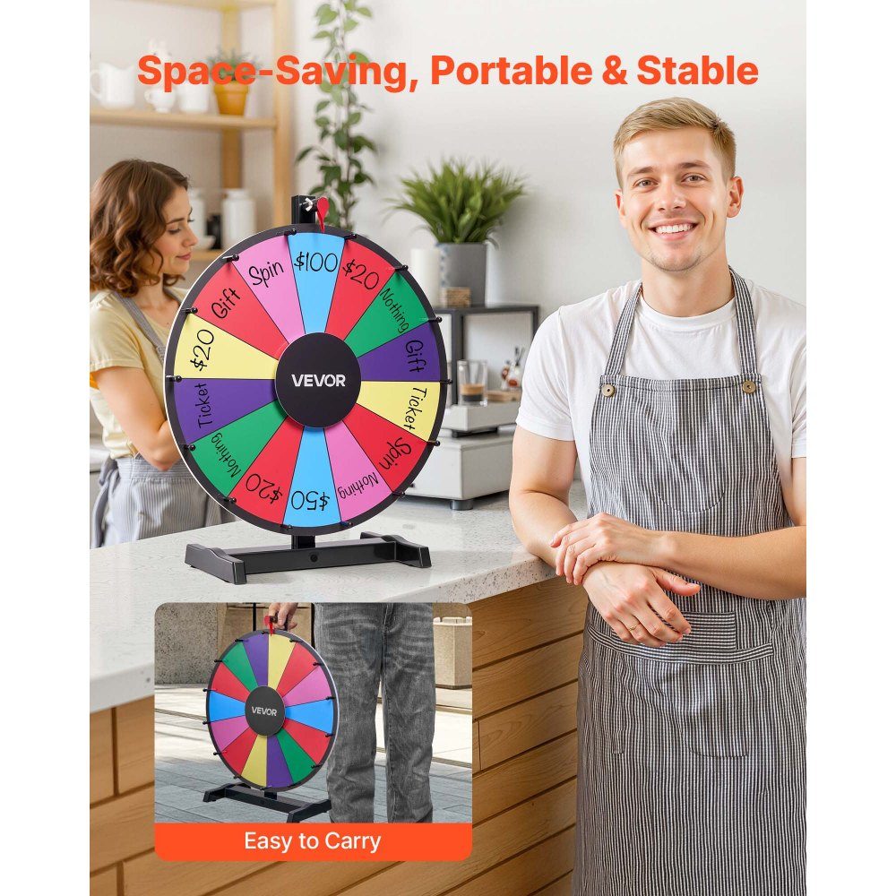 Roue de la Fortune, Roue de la Fortune (457 mm), 14 Compartiments, Roue de la Fortune avec Support, Jeux de Loterie, Gagner, Roulette, avec Tableau Éponge et 2 Marqueurs, 6 Couleurs, Roue des Prix, Idéale pour Fête, Pub, Foire Commerciale