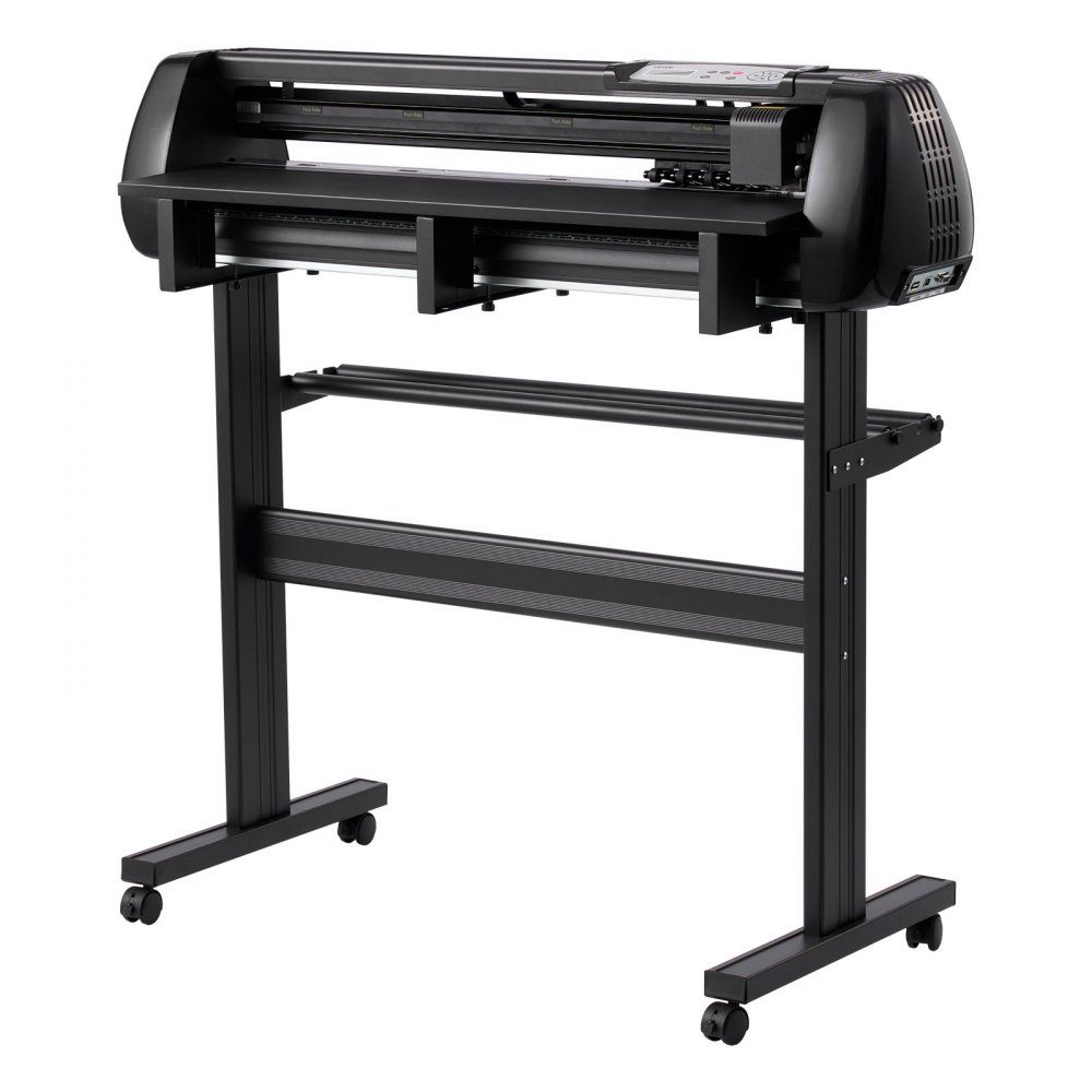 Vinyl cutting machine with 87 cm maximum feed width, double knives and LED display, adjustable vinyl cutting plotter set with sticker sheets, transfer films and Signmaster software