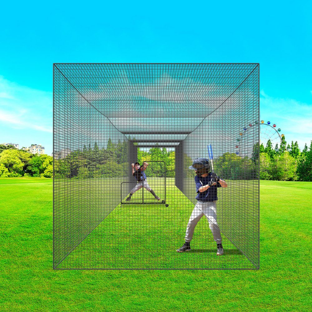 Baseball Batting Cage Net with Frame and Net for Home or Backyard, 55 Feet Baseball Batting Cage Net for Batting and Fielding, Baseball Net Batting Cage for Kids or Adults, Black