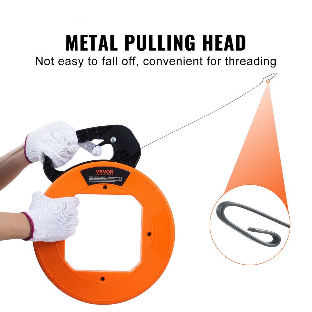 Retraction tape, 36 m x 3.1 mm, cable retraction aid with optimized housing & handle, retraction spiral, wire retraction tool, wire retraction tool for walls & electrical cables, non-conductive