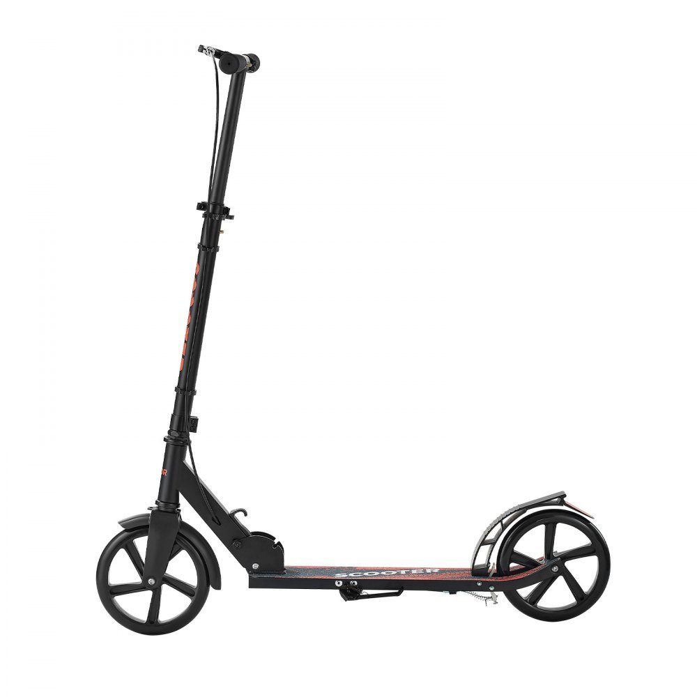 Trottinette (2 roues) pour enfants à partir de 8 ans, trottinette de ville, trottinette enfant, trottinette de rue avec guidon réglable en hauteur & plateau antidérapant & frein à main, trottinette pliable jusqu'à 100 kg, noire