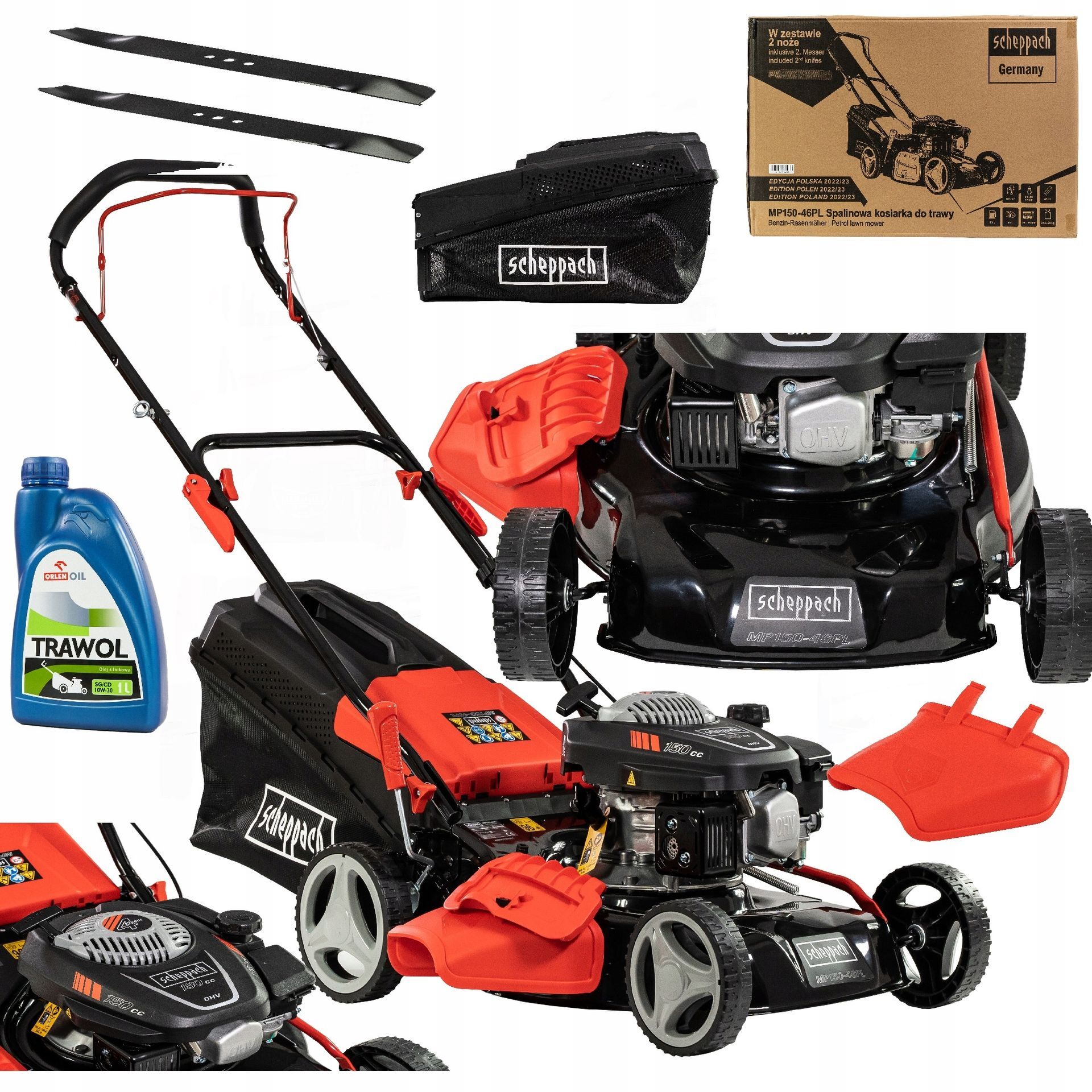 SCHEPPACH benzine grasmaaier 46cm 2 messen + 1L olie MP150-46 SCHEPPACH benzine grasmaaier 46cm 2 messen + 1L olie MP150-46
