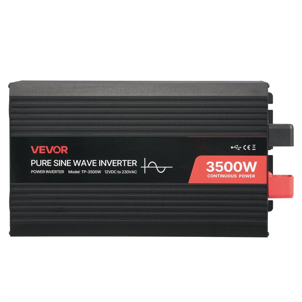 Przetwornica mocy 3500 W Przetwornica napięcia 12 V DC na 230 V AC Czysta fala sinusoidalna Konwerter ładowarki samochodowej na energię słoneczną z wyświetlaczem LCD Pilot zdalnego sterowania Port USB 2 gniazda AC Port typu C – Nr kat. HT-22251