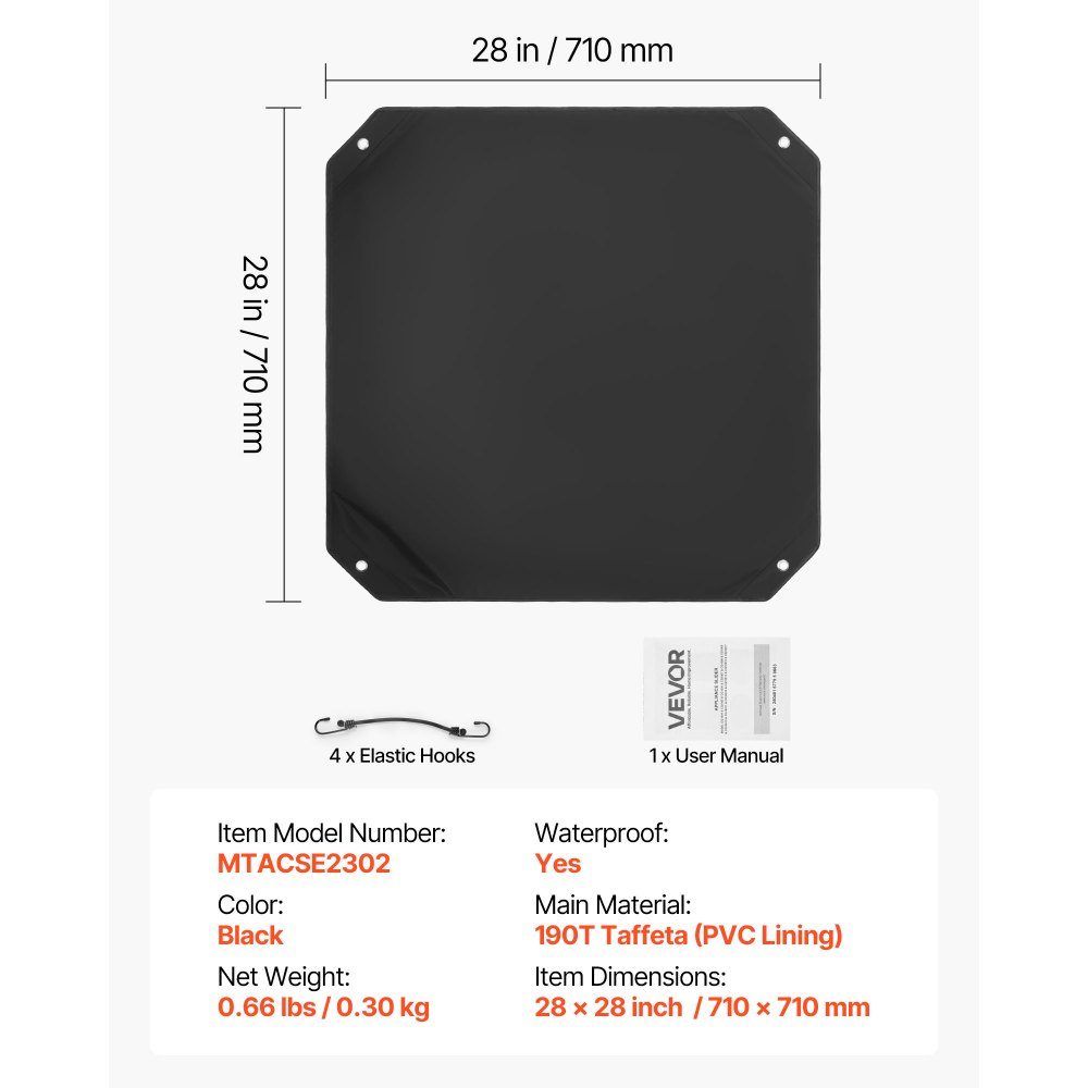 Abdeckung für Klimaanlagen für den Außenbereich, 710 x 710 mm, Klimaanlagen-Abdeckung, 100 % Polyestergewebe, Schutzhülle, regenfest, für den Außenbereich, alle Jahreszeiten, Schwarz