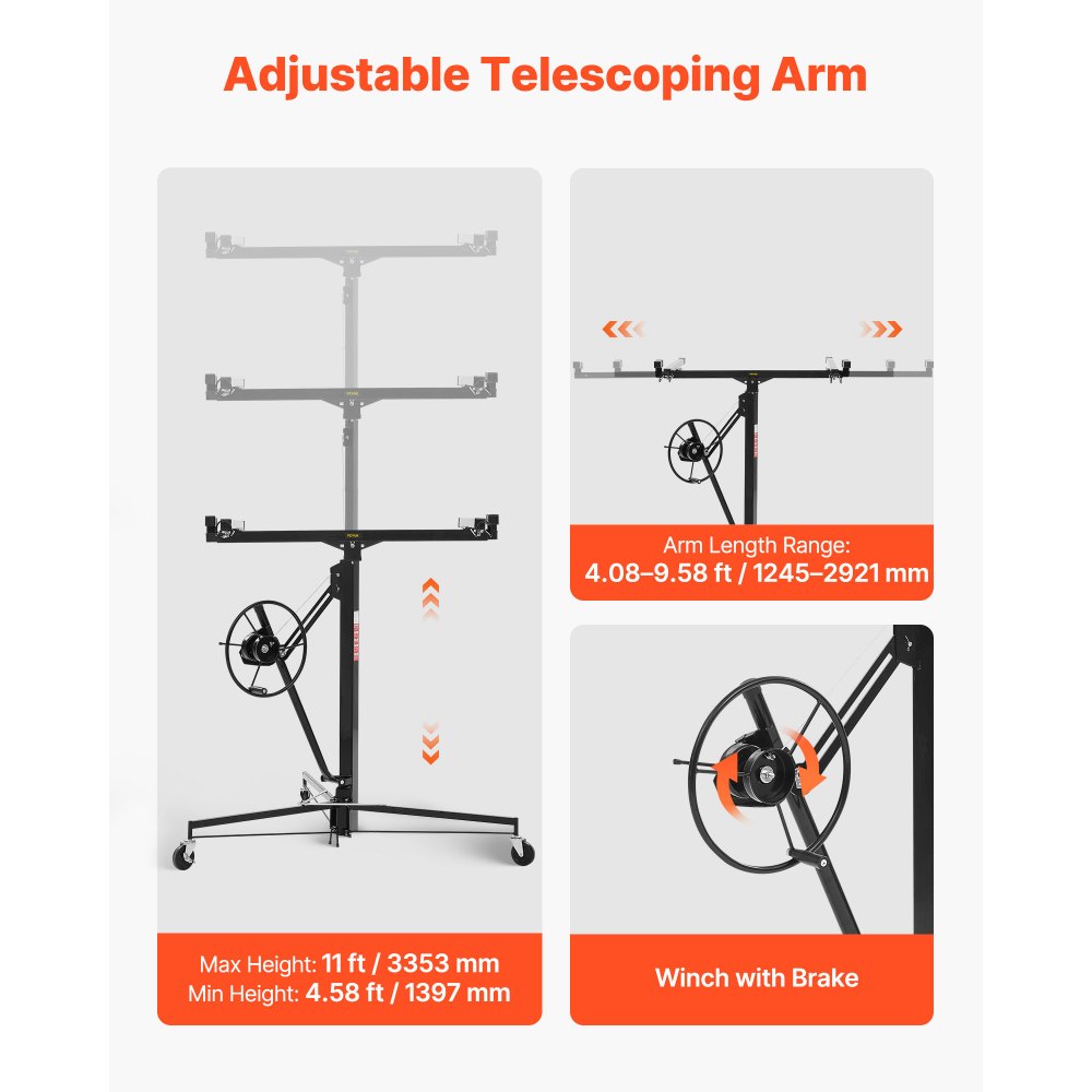 Plattenheber bis max. 68 kg, 3353 mm Höhe, Gipskartonheber mit verstellbarem Teleskoparm, Gipskarton, Trockenbauheber, Plattenheber, Hebezeug, Werkzeug, für Decken- und Wandmontage (schwarz) Plattenheber bis max. 68 kg, 3353 mm Höhe, Gipskartonheber mit verstellbarem Teleskoparm, Gipskarton, Trockenbauheber, Plattenheber, Hebezeug, Werkzeug, für Decken- und Wandmontage (schwarz)