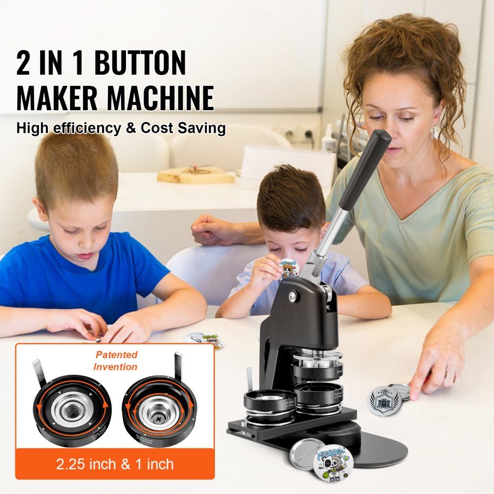 Buttonmaschine Buttonmaschine 200 Stück 58 mm & 300 Stück 25 mm, Button-Stanzpresse inkl. Mr. Panda Zauberbuch & Inbusschlüssel, Button-Maker aus Aluminiumlegierung für Abzeichenpresse